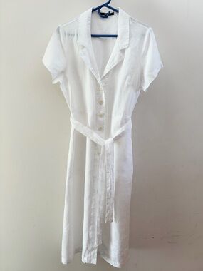 Quince European Classic White Linen Button Front Midi Dress